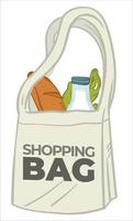 bolsa de compras ecológica con productos de abarrotes vector