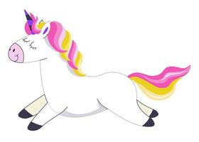 Running unicorn with horn and rainbow tail vector