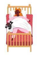 Sleeping kid holding plush teddy bear in hands vector