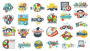 Fortune wheel, loto and bingo, labels lotteries vector