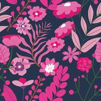 Pink decorative flowers and leaves pattern vector