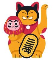 estatuilla de gato chino con máscara, símbolo de prosperidad vector