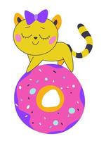 Kitty with closed eyes walking on glazed donut vector