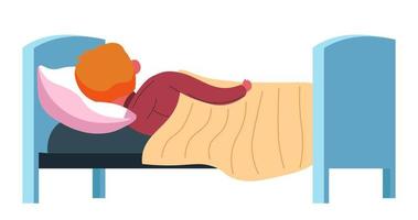 Kid covered with blanket sleeping in comfy bed vector