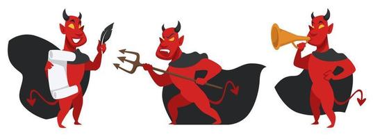 Evil devil character with hayfork and trumpet vector