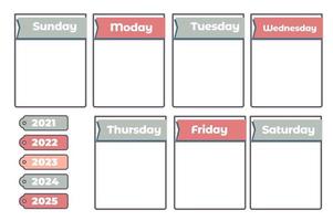 Calendar with months and years, organizer of tasks vector