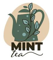 Mint tea, herbal warm beverage in cattle vector