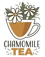 Chamomile tea, cup of hot beverage with flavor vector