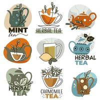 Herbal tea with mint and lemon, labels and emblems vector