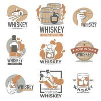 whisky producción de alcohol envejecido en etiqueta de roble vector