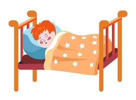 Sleeping redhead child, boy asleep in bed vector