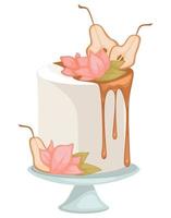 Sweet pear cake with creamy top, dessert vector