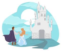 príncipe llevando a la princesa al reino, cuento de hadas vector