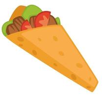 Kebab or burrito wrap with meat and tomatoes cuts vector