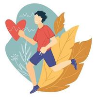 Running for cardiac health, cardio training healthy lifestyle vector