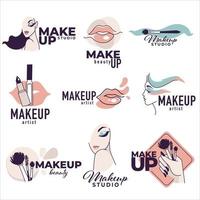 Makeup salon for females, beauty visage studio emblems vector