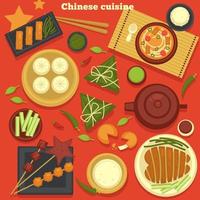 Chinese cuisine seafood and dumplings green tea dishes vector