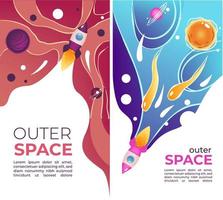 Outer space, shuttle and planets with copy space vector