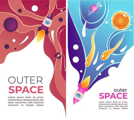 Outer space, shuttle and planets with copy space