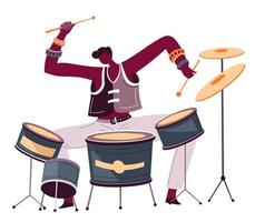 Professional drummer playing songs, musician artist performing melodies vector