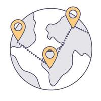 Globe with connected location pointers, international business vector