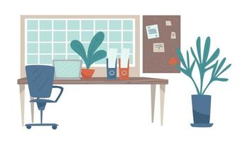 Workplace at home or office, table and laptop vector