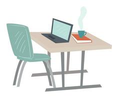 Simple office interior, table and laptop vector