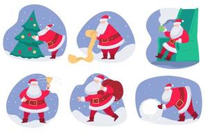 Santa Claus on Christmas with evergreen pine tree vector