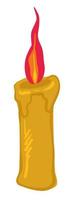 Burning candle with flame and wax, melting candlestick vector