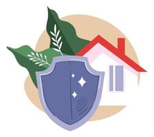 Real estate insurance, house and shield with foliage vector