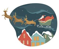 Santa Claus on sled with reindeers giving presents for xmas vector