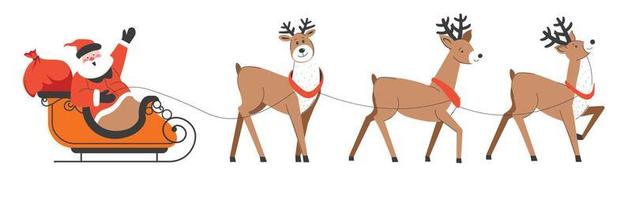 Santa Claus riding on sled with xmas reindeers vector