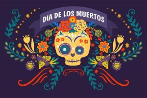 dia de los muertos, calavera decorada con flores vector