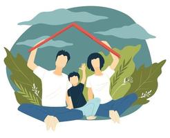 Father and mother with son holding roof, home concept vector
