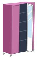 Pink wardrobe with shelves and mirror, interior design vector