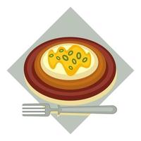 Omelet with green onion circles, fried egg served vector