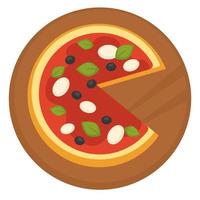 Italian cuisine pizza with tomato sauce and olives vector