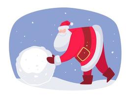 Building snowman outdoors, Santa Claus on Xmas vector