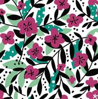 Blooming flowers and foliage on twigs pattern vector