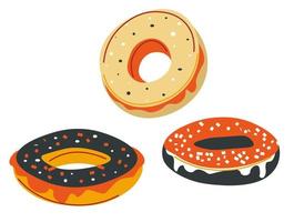 Sweet donuts with glazing and sprinkles on top vector