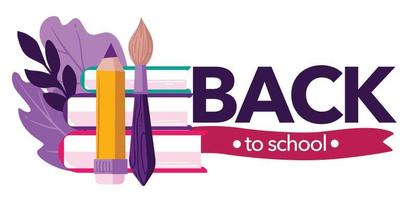 Back to school, books and pencil with decorative flora vector