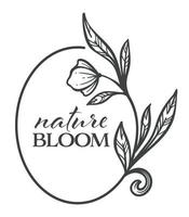 Nature bloom floral label monochrome sketch outline vector