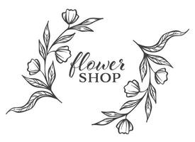 Flower shop elegant logotype or emblem monochrome sketch outline vector