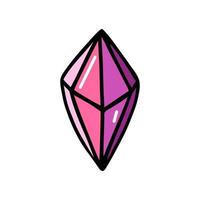 Shining pink crystal vector icon. Glass quartz, a beautiful gemstone. Bright magical prism. Moonstone isolated on white. Simple colored doodle. Flat cartoon clipart for cards, print, posters, apps