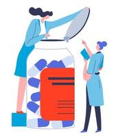 Pharmacology and pharmaceuticals industry, nurses with pills vector