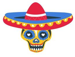 Skull with sombrero and paint, day of the dead vector