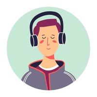 Portrait of teenager listening to music via headphones vector