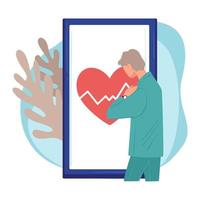 Online consultation at cardiologist, smartphone showing results of checkup vector