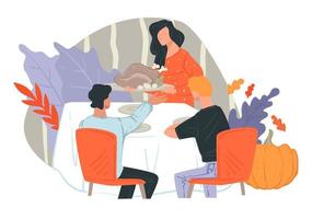 Thanksgiving dinner of family, celebration of autumn holiday vector