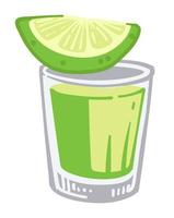 Tequila shot with lime, alcoholic beverage in glass vector